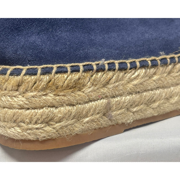 Talbots Sz 8.5 Quinn Platform Espadrilles Navy Suede Jute Sole Slip-On Flats - Picture 5 of 8